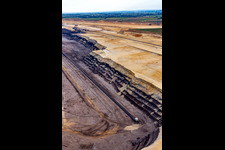 Aerial photograpy of View of the Garzweiler opencast lignite mine from the north in the district Borschemich in Erkelenz in the state North Rhine-Westphalia, Germany