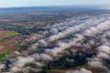 Village at the edge of the clouds from the south in Steinweiler in the state Rhineland-Palatinate, Germany