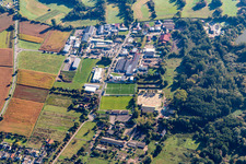 Industriestraße with TSV Fortuna football field in Billigheim-Ingenheim in the state Rhineland-Palatinate, Germany
