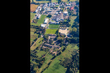 Aerial view of Industriestraße with TSV Fortuna football field in Billigheim-Ingenheim in the state Rhineland-Palatinate, Germany