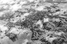 Aerial photograpy of An island in the Bienwald under clouds in the district Büchelberg in Wörth am Rhein in the state Rhineland-Palatinate, Germany
