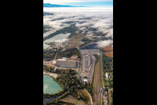 Aerial view of Effage Métal Usine de Lauterbourg and "Walon", one of the major customs transshipment points for car imports in Lauterbourg in the state Bas-Rhin, France