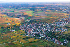 Village from the northwest in autumn leaves in the district Rechtenbach in Schweigen-Rechtenbach in the state Rhineland-Palatinate, Germany