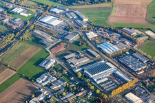 Blocksbergstraße industrial area with Pneu Tecc GmbH and Union Bauzentrum Hornbach Pirmasens in the district Winzeln in Pirmasens in the state Rhineland-Palatinate, Germany
