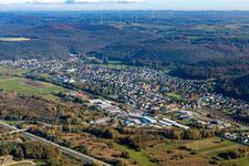 Aerial view of Town from the northwest in the district Bruchmühlbach in Bruchmühlbach-Miesau in the state Rhineland-Palatinate, Germany