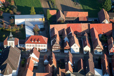 Aerial view of Main Street in the district Hayna in Herxheim bei Landau in the state Rhineland-Palatinate, Germany