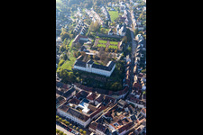 Aerial view of St. Anna and St. Philipp (castle church), orangery and baroque castle above the city in Blieskastel in the state Saarland, Germany
