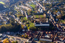Aerial photograpy of St. Anna and St. Philipp (castle church), orangery and baroque castle above the city in Blieskastel in the state Saarland, Germany