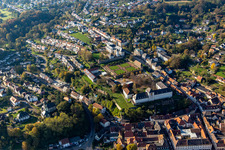 Oblique view of St. Anna and St. Philipp (castle church), orangery and baroque castle above the city in Blieskastel in the state Saarland, Germany