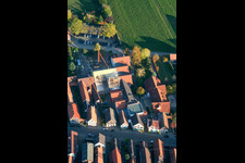 Aerial photograpy of Hotel Krone construction site for extension in the district Hayna in Herxheim bei Landau in the state Rhineland-Palatinate, Germany