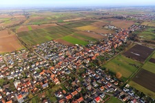 Aerial view of View of the town from the southwest in Freckenfeld in the state Rhineland-Palatinate, Germany