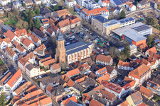 Aerial view of Epiphany Market on the market square in Kandel in the state Rhineland-Palatinate, Germany