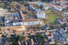 Aerial photograpy of Construction site for the renovation of the Asklpios Südpfalzkliniken in Kandel in the state Rhineland-Palatinate, Germany