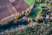 ASV Clear Water in the Quodbachtal at the Fischerhütte in Insheim in the state Rhineland-Palatinate, Germany from above