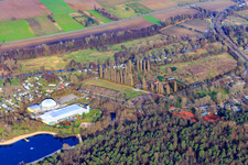 Aerial view of Beach and camping at the Moby Dick leisure center in Rülzheim in the state Rhineland-Palatinate, Germany