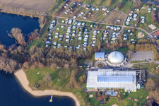 Aerial photograpy of Beach and camping at the Moby Dick leisure center in Rülzheim in the state Rhineland-Palatinate, Germany