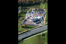 Aerial photograpy of Drilling rig at the geothermal power plant Insheim in Insheim in the state Rhineland-Palatinate, Germany
