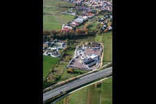Oblique view of Drilling rig at the geothermal power plant Insheim in Insheim in the state Rhineland-Palatinate, Germany