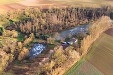 Aerial view of ASV Clear Water Insheim at the Quodbach in winter in Insheim in the state Rhineland-Palatinate, Germany