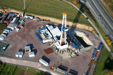Aerial view of Test drilling for geo thermal power station in Insheim in the state Rhineland-Palatinate