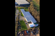 Thermo Fisher on Erlenbachweg in the district Minderslachen in Kandel in the state Rhineland-Palatinate, Germany from the drone perspective