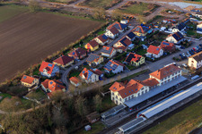 Aerial view of Bahnhofstraße and Am Bahnhof in Winden in the state Rhineland-Palatinate, Germany
