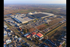 Aerial photograpy of Interpark industrial area from the northeast in Offenbach an der Queich in the state Rhineland-Palatinate, Germany