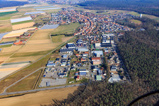 Aerial view of Geräutäcker industrial estate with Schubbert Transporte GmbH & Co.KG (bulk materials, waste disposal, earthworks and demolition work) and Ulrich Walter Reifenhandel in Hatzenbühl in the state Rhineland-Palatinate, Germany