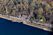 Landing stage of the Rhine ferry to Leimersheim and the Rheinblick restaurant in the district Leopoldshafen in Eggenstein-Leopoldshafen in the state Baden-Wuerttemberg, Germany