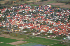 Aerial photograpy of Main Street in Zeiskam in the state Rhineland-Palatinate, Germany