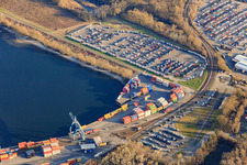 CONTARGO containers and truck storage area at the state port in the district Maximiliansau in Wörth am Rhein in the state Rhineland-Palatinate, Germany
