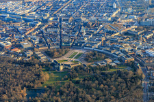 Castle garden and castle Karlsruhe from the north in the district Innenstadt-West in Karlsruhe in the state Baden-Wuerttemberg, Germany