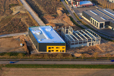 Aerial view of Construction site for EMUK GmbH machine tools in Offenbach an der Queich in the state Rhineland-Palatinate, Germany
