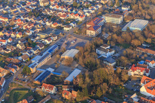Town hall of the local community and the association of municipalities Bellheim, secondary school plus and primary school as well as Spiegelbachhalle in Bellheim in the state Rhineland-Palatinate, Germany