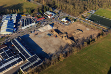Drone recording of Construction site for the development of the new logistics park of HANSAINVEST and DFI-Real-Estate Kandel after demolition of the OBI market in the district Minderslachen in Kandel in the state Rhineland-Palatinate, Germany