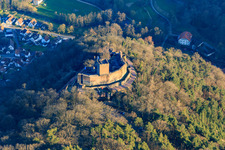 Brug Landeck in winter without snow in the evening from the west in Klingenmünster in the state Rhineland-Palatinate, Germany