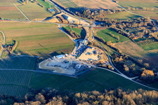 Aerial view of Construction site of the eastern tunnel portal for the Astrid Tunnel for the underpass and bypass of Bad Bergzabern between B38 (Weinstraße) and B427 (Kurtalstraße) in Dörrenbach in the state Rhineland-Palatinate, Germany