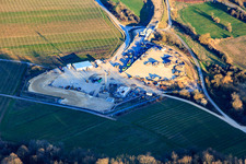 Aerial photograpy of Construction site of the eastern tunnel portal for the Astrid Tunnel for the underpass and bypass of Bad Bergzabern between B38 (Weinstraße) and B427 (Kurtalstraße) in Dörrenbach in the state Rhineland-Palatinate, Germany