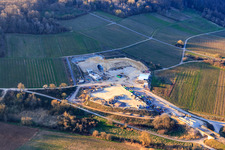 Construction site of the eastern tunnel portal for the Astrid Tunnel for the underpass and bypass of Bad Bergzabern between B38 (Weinstraße) and B427 (Kurtalstraße) in Dörrenbach in the state Rhineland-Palatinate, Germany out of the air