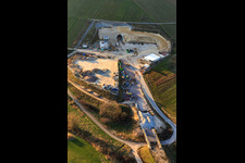 Construction site of the eastern tunnel portal for the Astrid Tunnel for the underpass and bypass of Bad Bergzabern between B38 (Weinstraße) and B427 (Kurtalstraße) in Dörrenbach in the state Rhineland-Palatinate, Germany from the plane