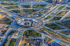 Aerial view of Construction site for the Torre Entrenucleos in the Urb. San Federico Echaguy district in Dos Hermanas in the state Seville, Spain