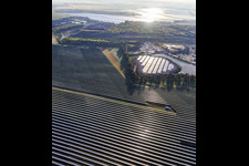 Aerial photograpy of Huge photovoltaic solar power plant PFV DON RODRIGO at the waste incineration plant in Alcalá de Guadaíra in the state Seville, Spain