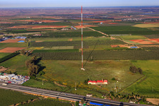 Aerial view of Radio transmission tower Centro Emisor RNE AM in Dos Hermanas in the state Seville, Spain