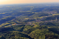 View of the village in the Northern Vosges from the south in Goetzenbruck in the state Moselle, France