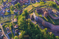 Cemetery below Château de Lichtenberg from the north in Lichtenberg in the state Bas-Rhin, France