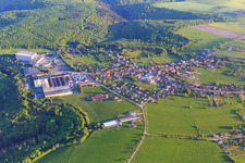 View of the village on the edge of the Northern Vosges from the north in Petersbach in the state Bas-Rhin, France