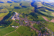 Aerial view of View of the village on the edge of the Northern Vosges from the north in Petersbach in the state Bas-Rhin, France