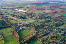 Allotment garden settlement between Mußbacher Baggerweier and Westrandstraße with the Pfalzmühle Haßloch eV equestrian club in the district Mußbach an der Weinstraße in Neustadt an der Weinstraße in the state Rhineland-Palatinate, Germany