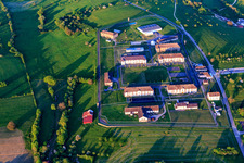 Aerial view of Prison secured with walls and fences Centre de Détention in Oermingen in the state Bas-Rhin, France
