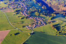 Village overview in the morning from the north in Struth in the state Bas-Rhin, France